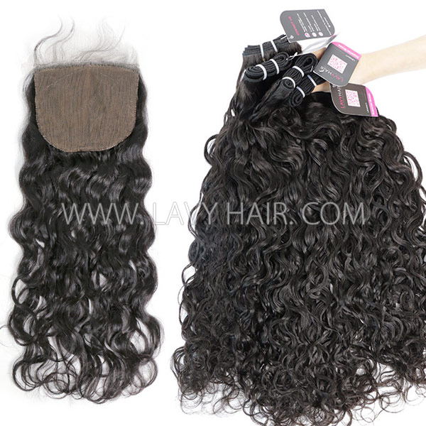 Superior Grade mix 3 bundles with silk base closure 4*4" Peruvian Natural Wave Virgin Human Hair Extensions