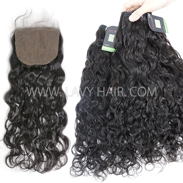 Regular Grade mix 3 bundles with silk base closure 4*4" Cambodian Natural Wave Virgin Human hair extensions