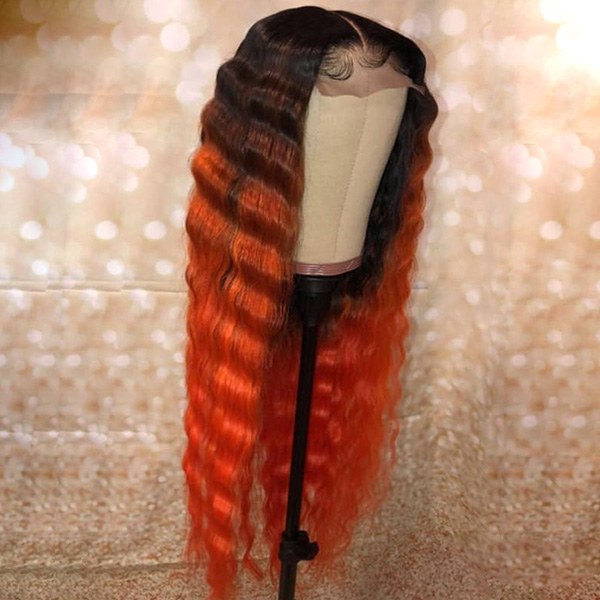 Glueless Wig Orange Ombre Color 150% Density Full Frontal Wig 3-4 Days Customize 100% Human Hair 150lfw-11