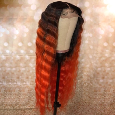 Glueless Wig Orange Ombre Color 150% Density Full Frontal Wig 3-4 Days Customize 100% Human Hair 150lfw-11