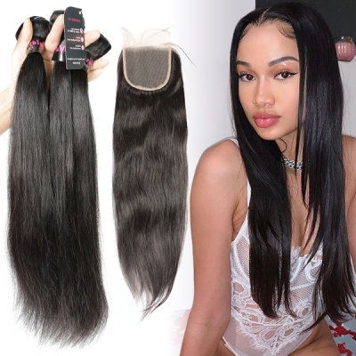 (New)Superior Grade 3 bundles with 2*6 4*4 5*5 6*6 7*7 lace closure Deal Straight Transparent /HD Lace Virgin Human hair Brazilian Peruvian Malaysian