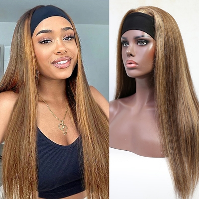 Highlight P4/27 Color Adjustable Scarf Headband Wig 100% Human Virgin Hair Not Lace Wig