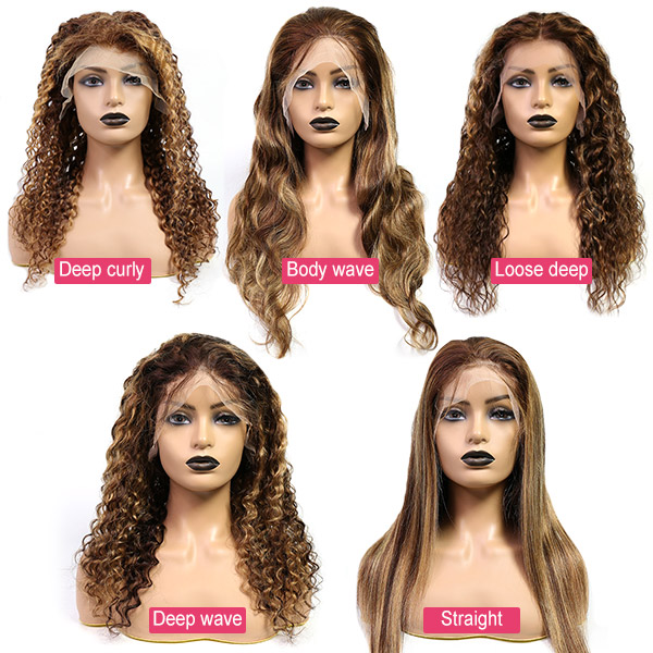 (All Texture Link) P4/27 Highlight Balayage Color 150% Density Human Hair Preplucked Lace Frontal Wigs Glueless Wear Go