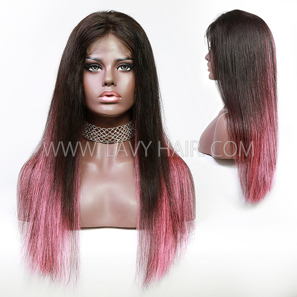 Ombre Highlight Color 4*4 Lace Closure Wig 100% Human Hair 180% Density Straight Hair