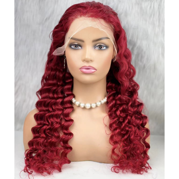 (All Texture Link) Red Color Deep Wave and Body Wave Human Hair 180% Density Lace Frontal Wigs Wear Go