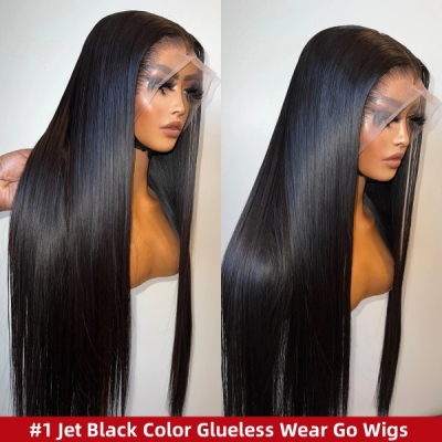 （#1 Jet Black Color 3 Bundles Thickness) Glueless Wear go Human Virgin Hair Preplucked Single Knot Natural Lace Wig Customize 5-15 Days