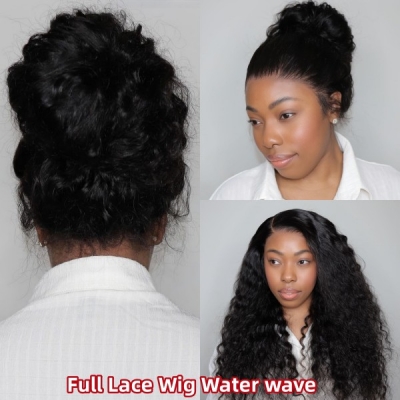 130% Density Full Lace Wigs Water Wave Human Hair Swiss Transparent Lace