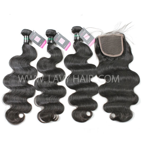 Superior Grade 3 bundles with 4*4 5*5 lace closure Deal Body wave Transparent /HD Lace Virgin Human hair Brazilian Peruvian Malaysian Indian European