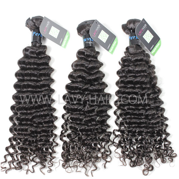 Regular Grade mix 4 bundles with silk base closure 4*4" Peruvian Deep Curly Virgin Human hair extensions