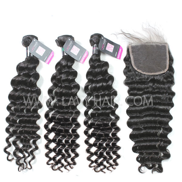 Superior Grade 3/4 bundles with 4*4 5*5 lace closure Deal Deep wave Virgin Human hair Brazilian Peruvian Malaysian Indian European Cambodian