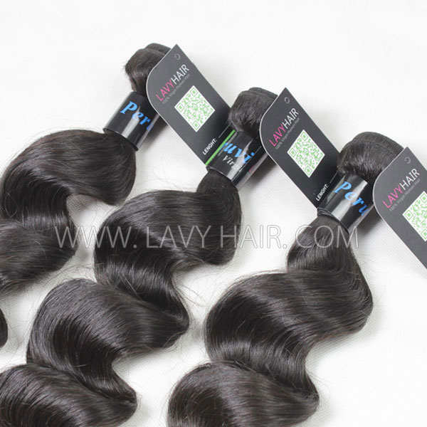Regular Grade mix 3 bundles with lace closure Peruvian loose wave Virgin Human hair extensions