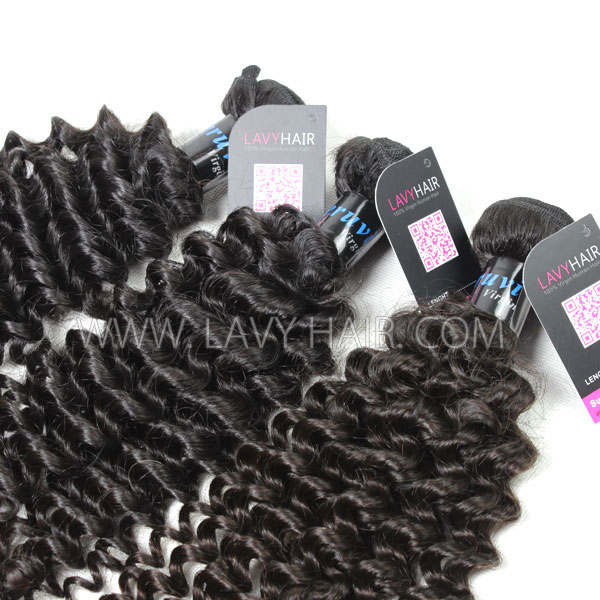 Superior Grade mix 4 bundles with lace closure Peruvian Deep Curly Virgin Human hair extensions