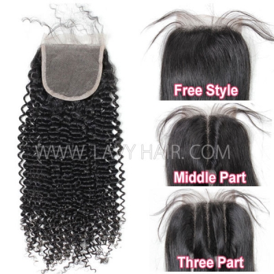Lace top closure 4*4" Kinky Curly Human hair medium brown Swiss lace