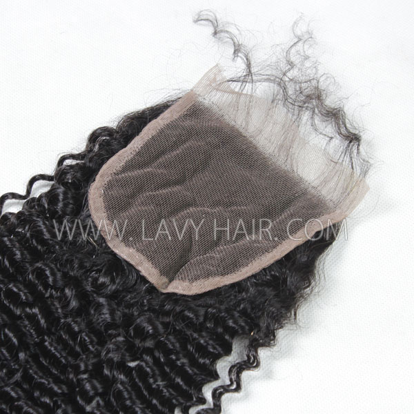 Superior Grade 4C Kinky Edge Lace closure 4*4" Kinky Curly Human hair Afro Curly medium brown Swiss lace