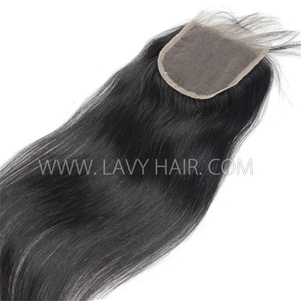 Superior Grade Top Quality Lace closure 4*4" 4C Curly Hairline Straight Hair Human hair Single Donor medium brown Swiss lace