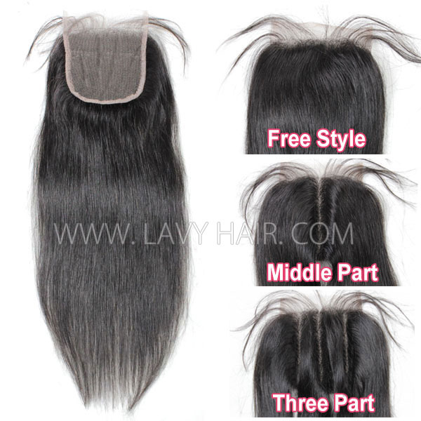 Superior Grade Top Quality Lace closure 4*4" 4C Curly Hairline Straight Hair Human hair Single Donor medium brown Swiss lace