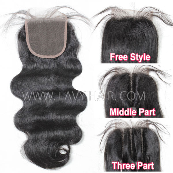 Lace top closure 5*5" Body Wave Human hair medium brown and transparent Swiss lace