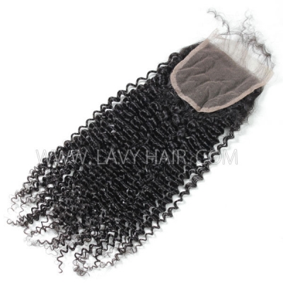 Lace top closure 4*4" Kinky Curly Human hair medium brown Swiss lace