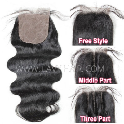 Silk base closure 4*4 body wave Human hair medium brown