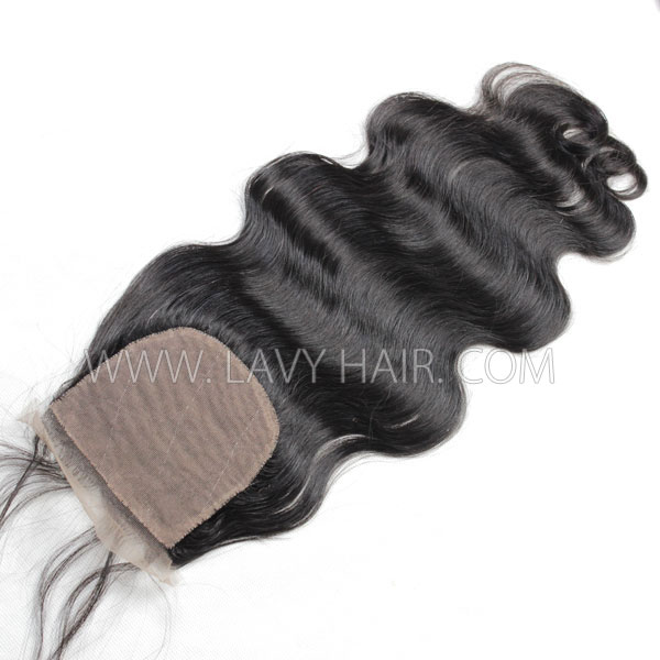 Silk base closure 4*4 body wave Human hair medium brown