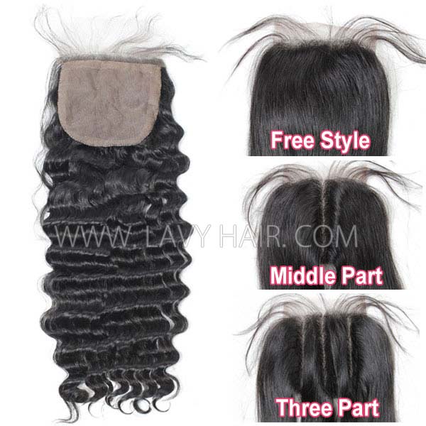 (All Texture Link) 4*4 and 5*5 Silk base Lace closure Mimic Scalp Human Hair Transparent Lace