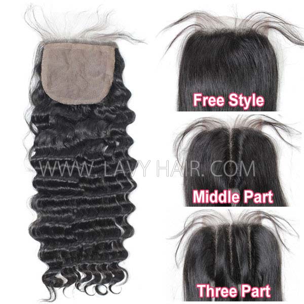 Silk base closure 4*4 Deep Wave and Deep Curly Human hair medium brown