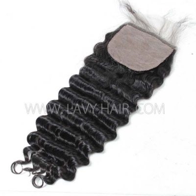 Silk base closure 4*4 Deep Wave and Deep Curly Human hair medium brown