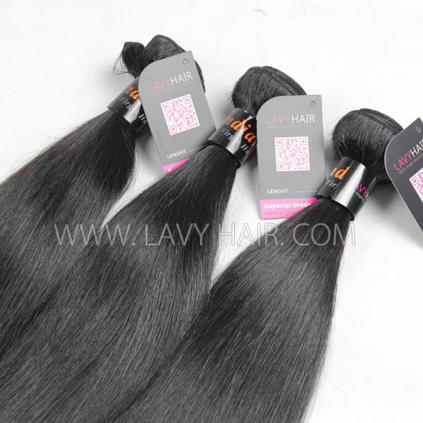 Superior Grade mix 3 bundles with silk base closure 4*4" Indian Straight Virgin Human hair extensions