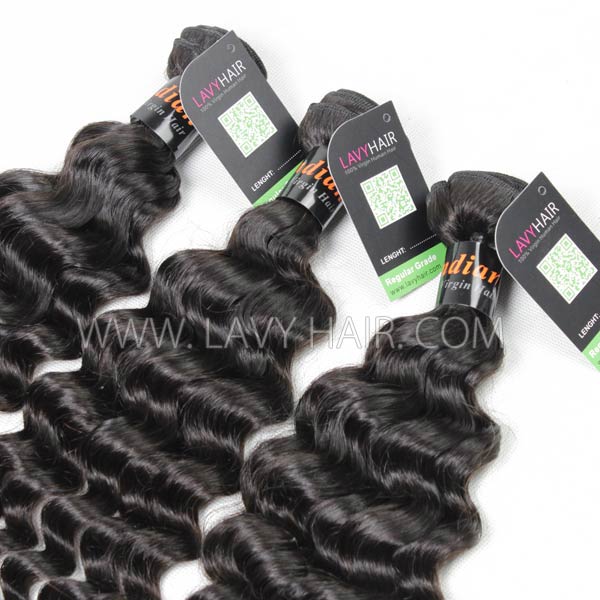 Regular Grade mix 4 bundles with silk base closure 4*4" Indian Deep wave Virgin Human hair extensions