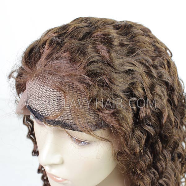 #4 Brown Color Lace Frontal Wigs 130% Density Deep Wave Human Hair