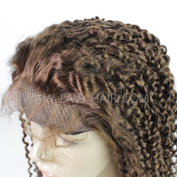 #4 Brown Color brown Color Lace Frontal Wigs 130% Density Deep Curly Human Hair