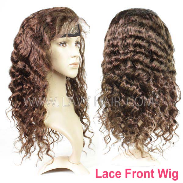 Buy One Get One Free #4 Chocolate Brown Color Lace Frontal Wigs 130% Density Straight/Wavy/Curly Human Hair Wear Go