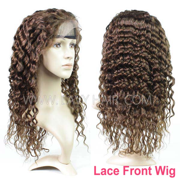 #4 Brown Color Lace Frontal Wigs 130% Density Deep Wave Human Hair
