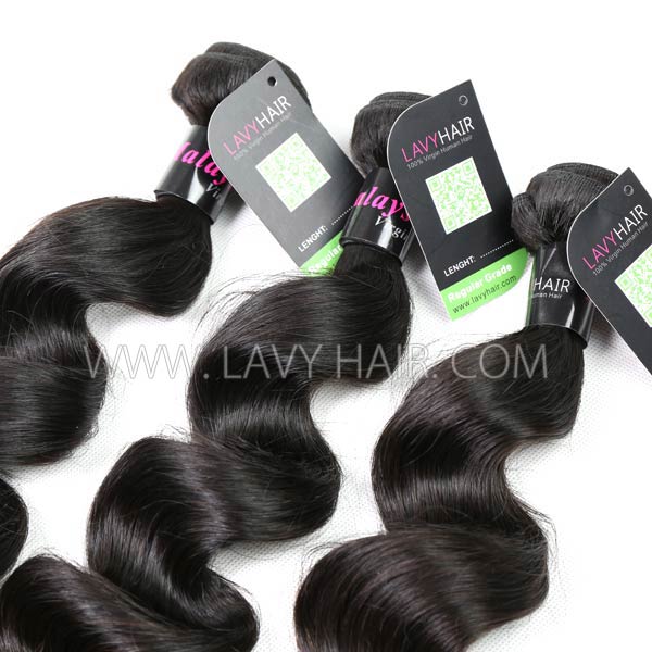 Regular Grade mix 4 bundles with lace closure Malaysian Loose Wave Virgin Human hair extensions