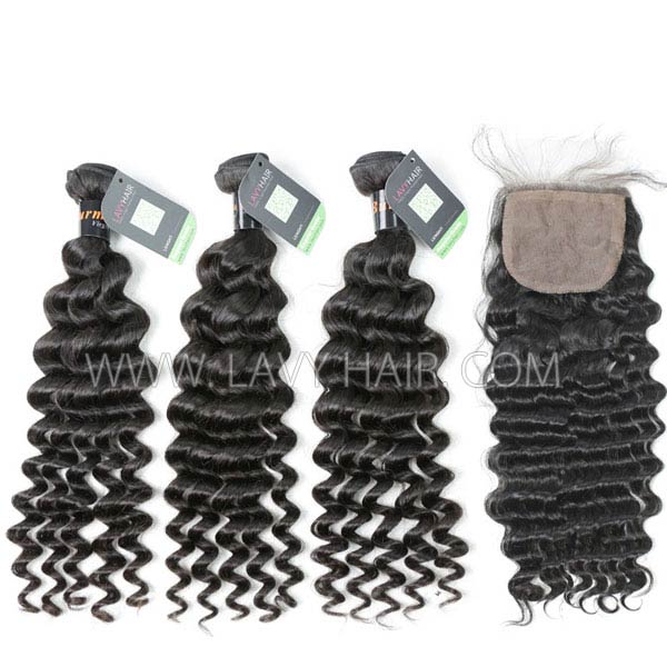 Regular Grade mix 4 bundles with silk base closure 4*4" Burmese Deep wave Virgin Human hair extensions