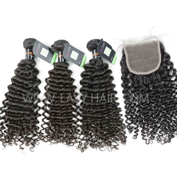 Regular Grade mix 4 bundles with lace closure Burmese Deep Curly Virgin Human hair extensions