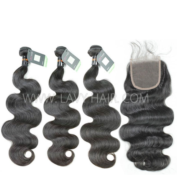 Regular Grade mix 3 bundles with lace closure Burmese Body Wave Virgin Human hair extensions