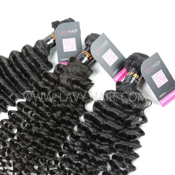 Superior Grade mix 3 bundles with lace closure Burmese Deep Curly Virgin Human hair extensions