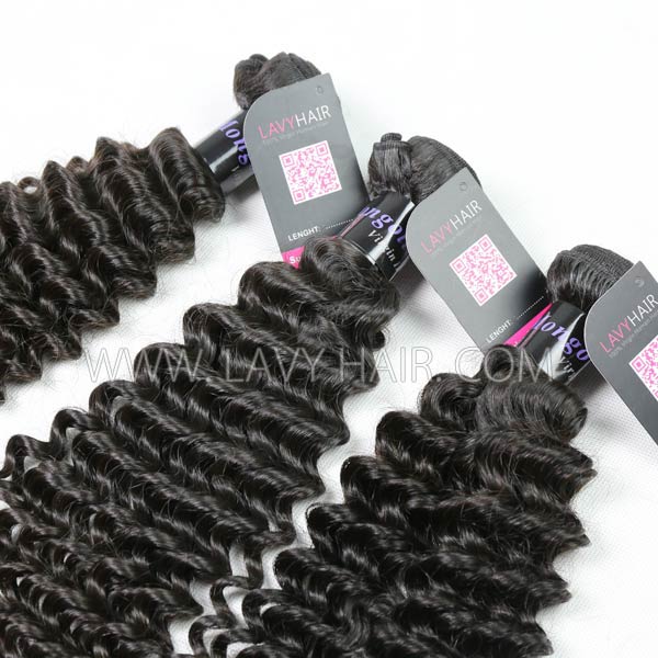 Superior Grade mix 4 bundles with lace closure Mongolian Deep Curly Virgin Human hair extensions