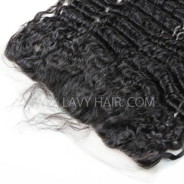 Superior Grade 4C Curly Hairline #1B Color Ear to ear 13*4 Lace Frontal Deep Wave Human hair Swiss lace