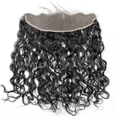 #1B Color Ear to ear 13*4 Lace Frontal Natural Wave Human hair Swiss lace
