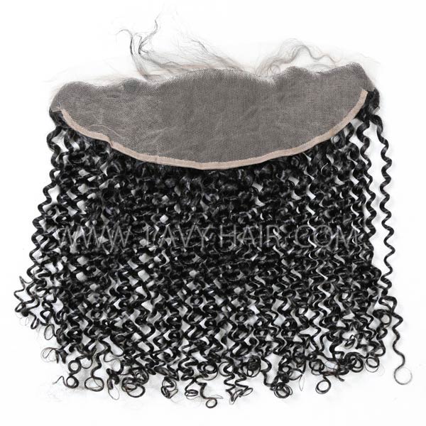 Superior Grade 13*4 Lace Frontal 4C Curly Hairline Kinky Edge Ear to ear Deep Curly #1B Color Human hair Swiss lace