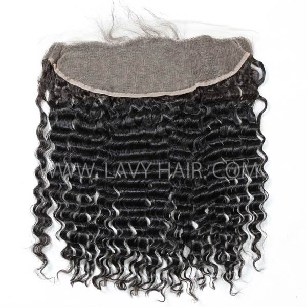 #1B Color Ear to ear 13*4 Lace Frontal Deep Wave Human hair Swiss lace
