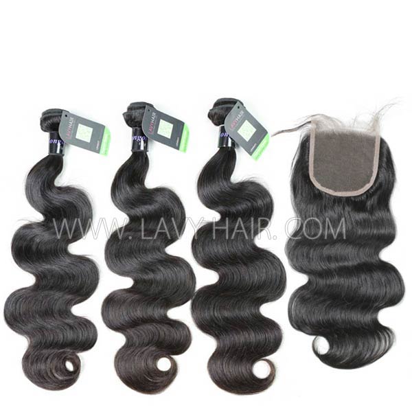 Regular Grade mix 4 bundles with lace closure Mongolian Body wave Virgin Human hair extensions