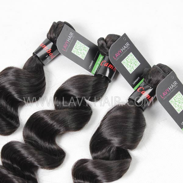 Regular Grade mix 3 bundles with lace closure cambodian Loose Wave Virgin Human hair extensions