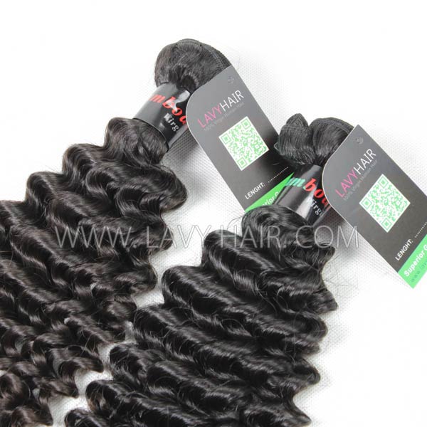 Regular Grade mix 4 bundles with lace closure Cambodian Deep Curly Virgin Human hair extensions