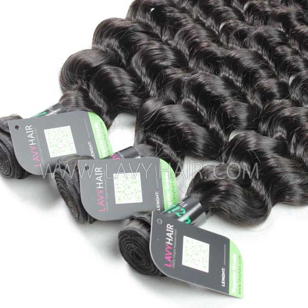 Regular Grade mix 3 bundles with silk base closure 4*4" Brazilian Deep wave Virgin Human   hair extensions