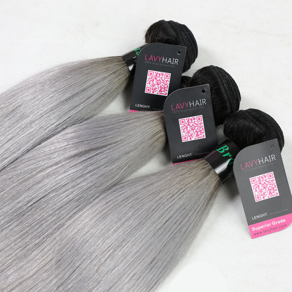 Superior Grade 1 bundle Brazilian Straight Ombre Silver Gray Human hair extensions