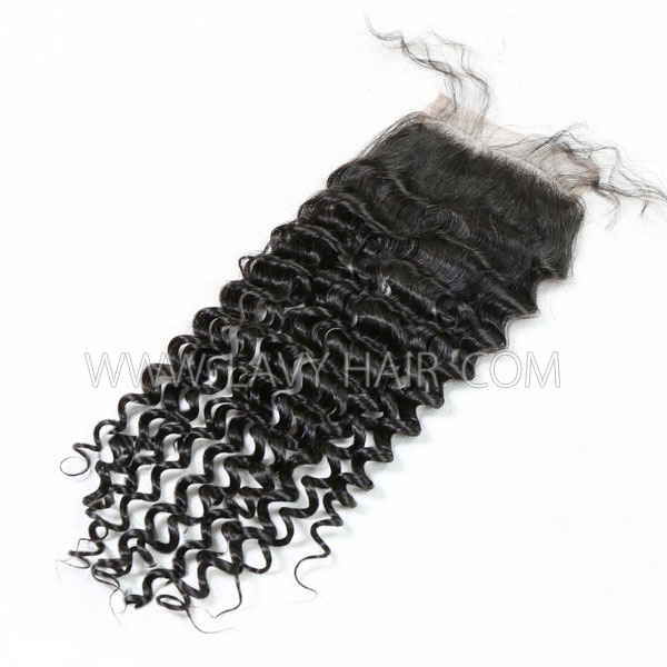 Lace top closure 4*4" Italian curly Human hair medium brown Swiss lace