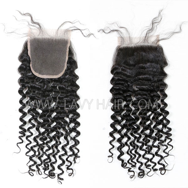 Superior Grade 4C Curly Hairline Lace top closure 4*4" Italian curly Human hair medium brown Swiss lace